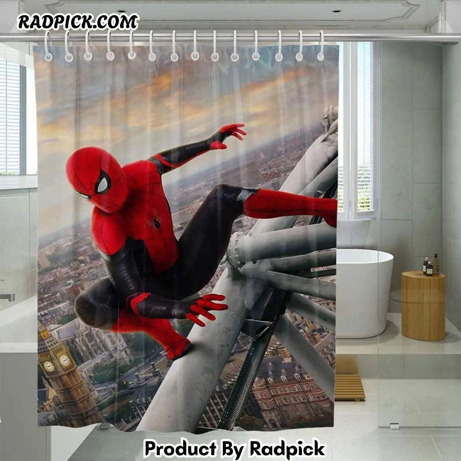 Tower spiderman far from home shower curtain set for bathroom decor gift for friends rp38757